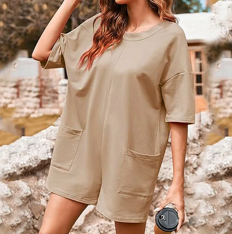 Summer Casual Jumpsuit Overalls For Women Oversized Loose Short Sleeve Shorts Jumpsuits With Pockets Rompers Bib Overall