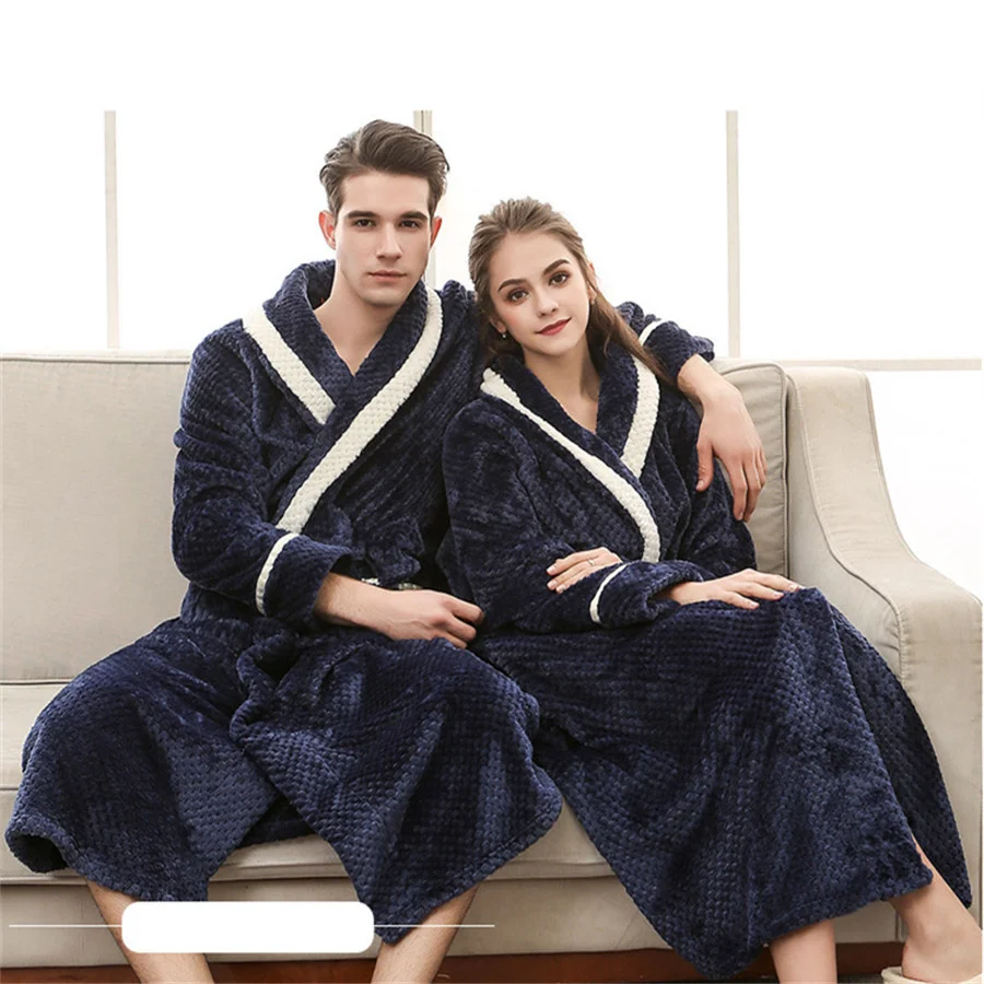 Autumn Winter Men Bath Robe Thick Warm Flannel Long Bathrobe Men\'s Comfortable Robes Kimono Sleepwear Homewear Dressing Gown