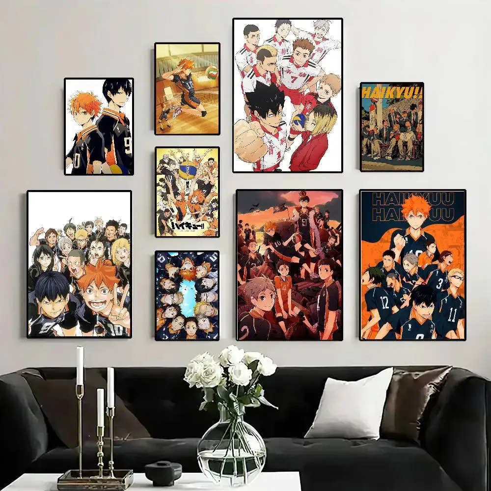 Japanische Anime Haikyuu Poster Wohnzimmer Bar Café Hochwertige Leinwand Vintage-Stil Comics Gemälde Kunst Heim Wanddekoration Bild