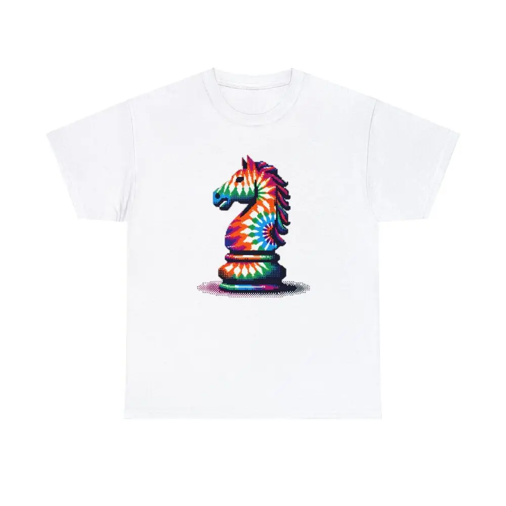 Retro Knight Tie-Dye Chess Piece Chess Retro Pixel For Men Clothing Women Tees High Quality 100%Cotton Short Sleeve