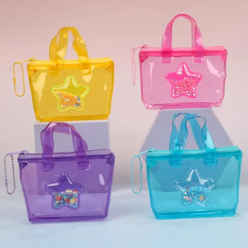 

Cute Star Quicksand PVC Transparent Handbag Coin Purse Women Wallet Zipper Bag Money Wallets Earphone Key Storage Bag Girly Gift