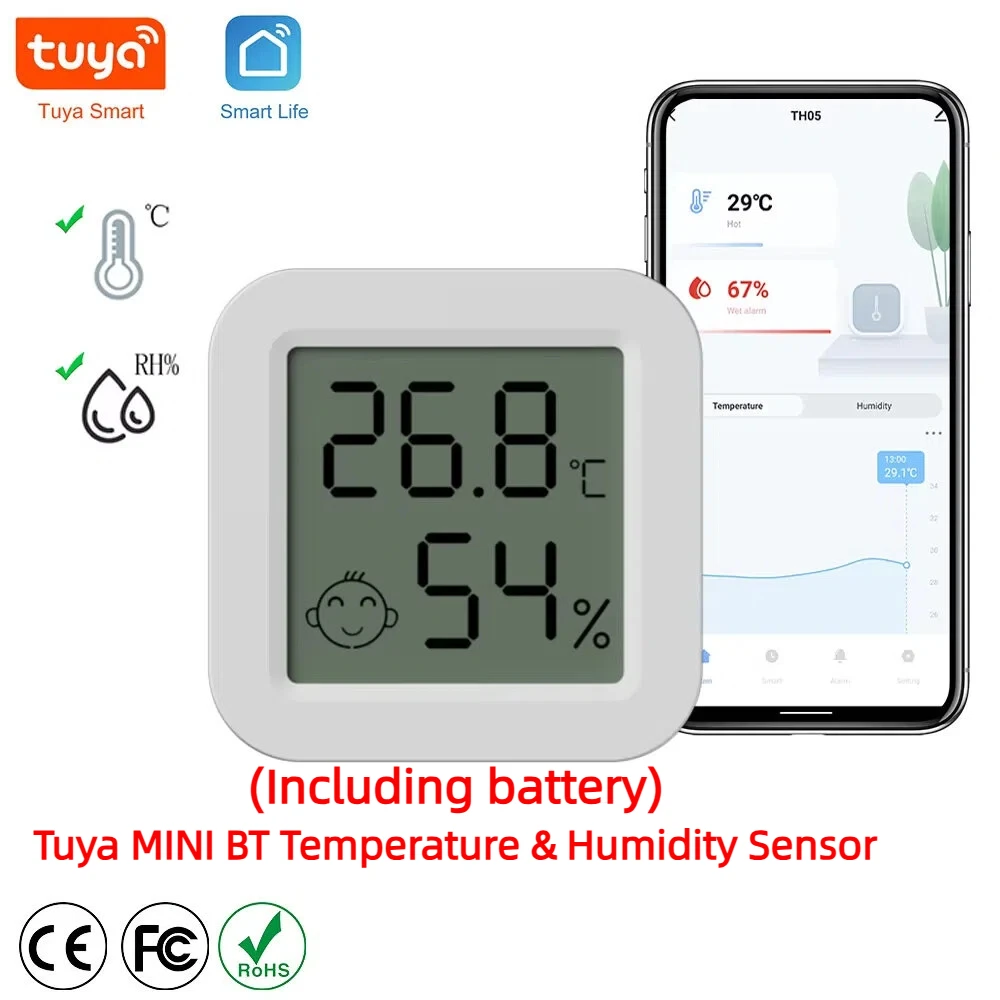 Nouveau capteur de température et d'humidité Tuya BT, thermomètre LCD, mini hygromètre électrique intelligent, contrôle à distance par application, pour la maison