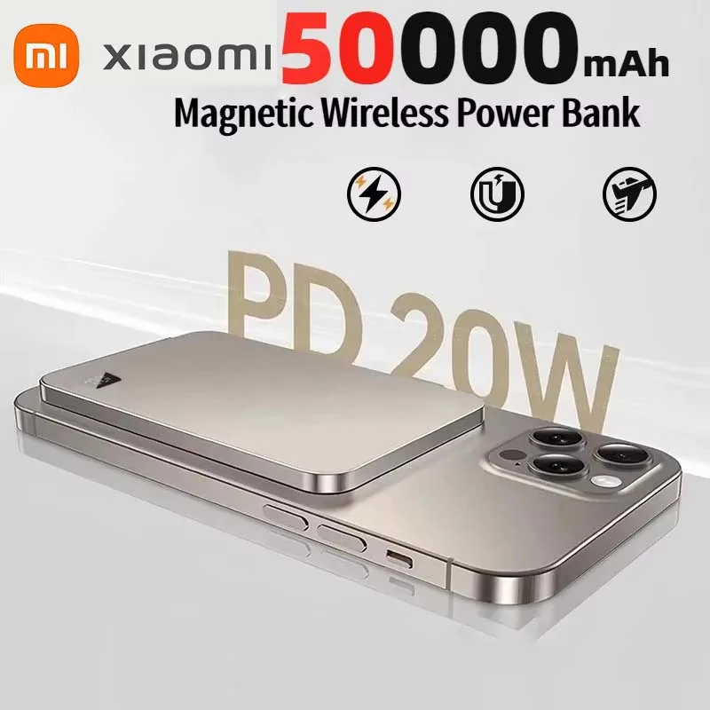 

Xiaomi 50000mAh Thin Magnetic Wireless Power Bank PD20W Fast Charging Portable External Battery for Magsafe For iPhone 17 16 15