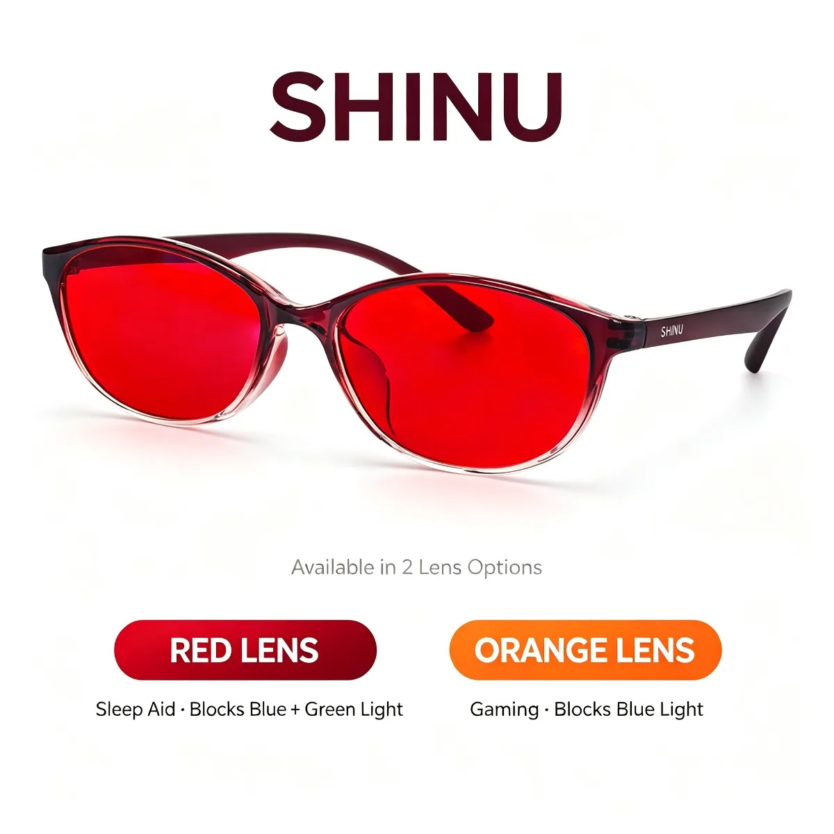 SHINU Blue Light Blocking Glasses Women Men, Red Lens Sleep Aid & Orange Lens Gaming Glasses Anti Blue Light Eye Strain