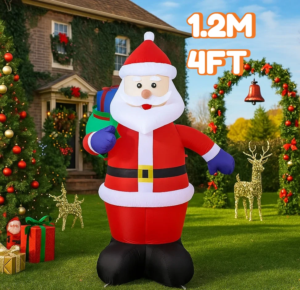 4FT زينة عيد الميلاد نفخ سانتا كلوز مع شنطة هدايا اللعب ساحة المنزل الحلي مع لعبة LED حفلة زينة عيد الميلاد
