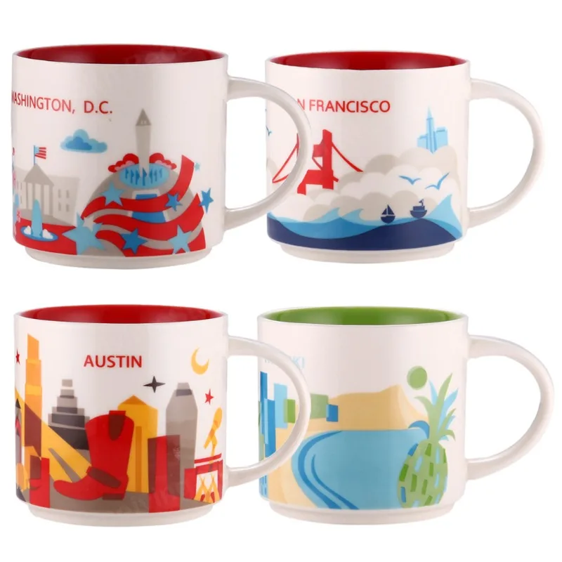 Taza café cerámica, América y Europa, Nueva York, Los Ángeles, Taza leche, Hermosos regalos, Regalos devolución fiesta, 400 ml