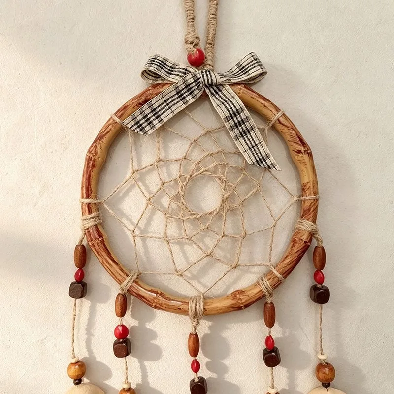 Handmade Bamboo Ring Dreamcatcher Natural Wood Bead Shell Tassel Wall Hanging Ornament for Bedroom Home Decor Gift