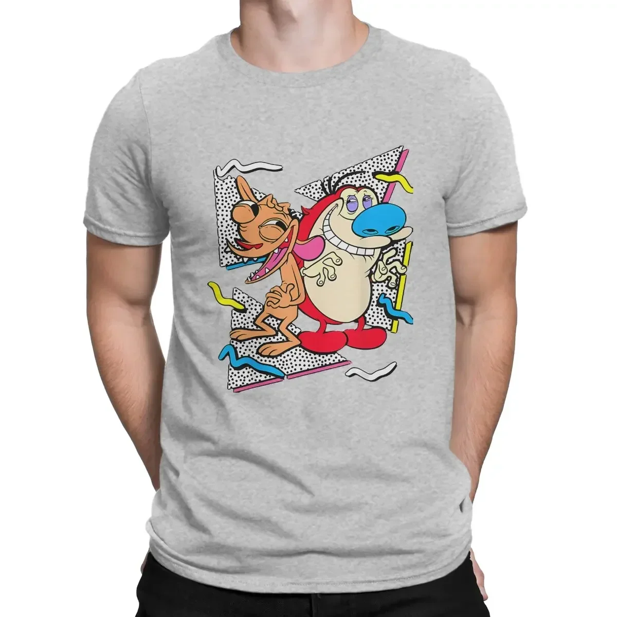 Funny Ren And Stimpy T-Shirts Men Round Neck Pure Cotton Stimpy Show Cartoon Short Sleeve Ren Tee graphic harajuku oversized tee image 3