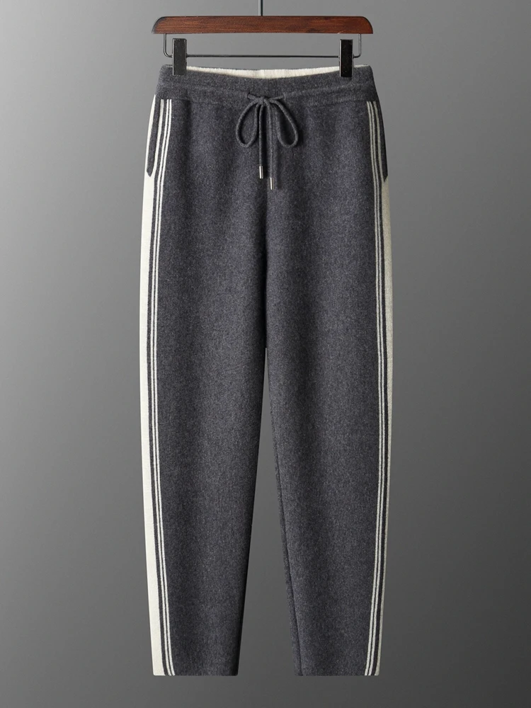 

Man Thick Basic Pants Autumn Winter Sports Trousers 100% Merino Wool Knitwear Sweatpants Soft Warm Preppy Style Quality Clothing