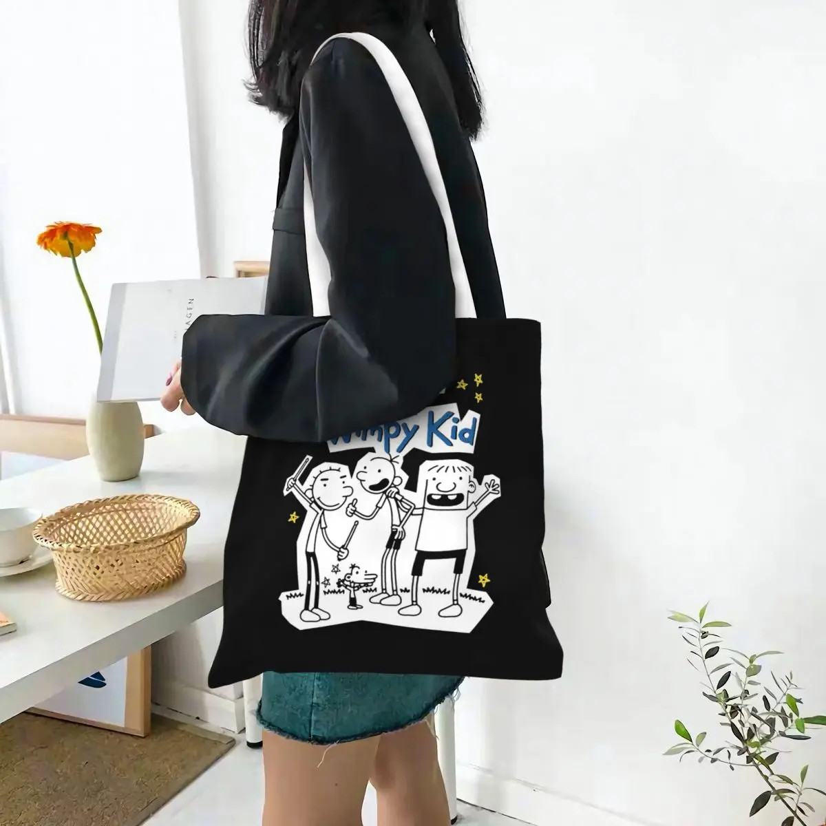 Diary Of A Wimpy Kid Wimpy Kid Group Shopping Bags Canvas The Tote Bag Reusable for Women Shoulder Tote Travel Handbag