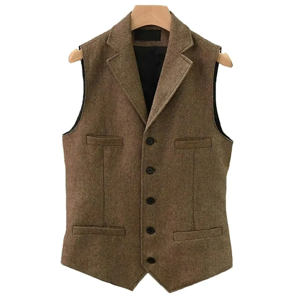 

Men Vest Brown Single Breasted Casual Business Waistcoat Jacket Formal Slim Fit Gilet Homme For Groosmen Wedding Banquet Suit