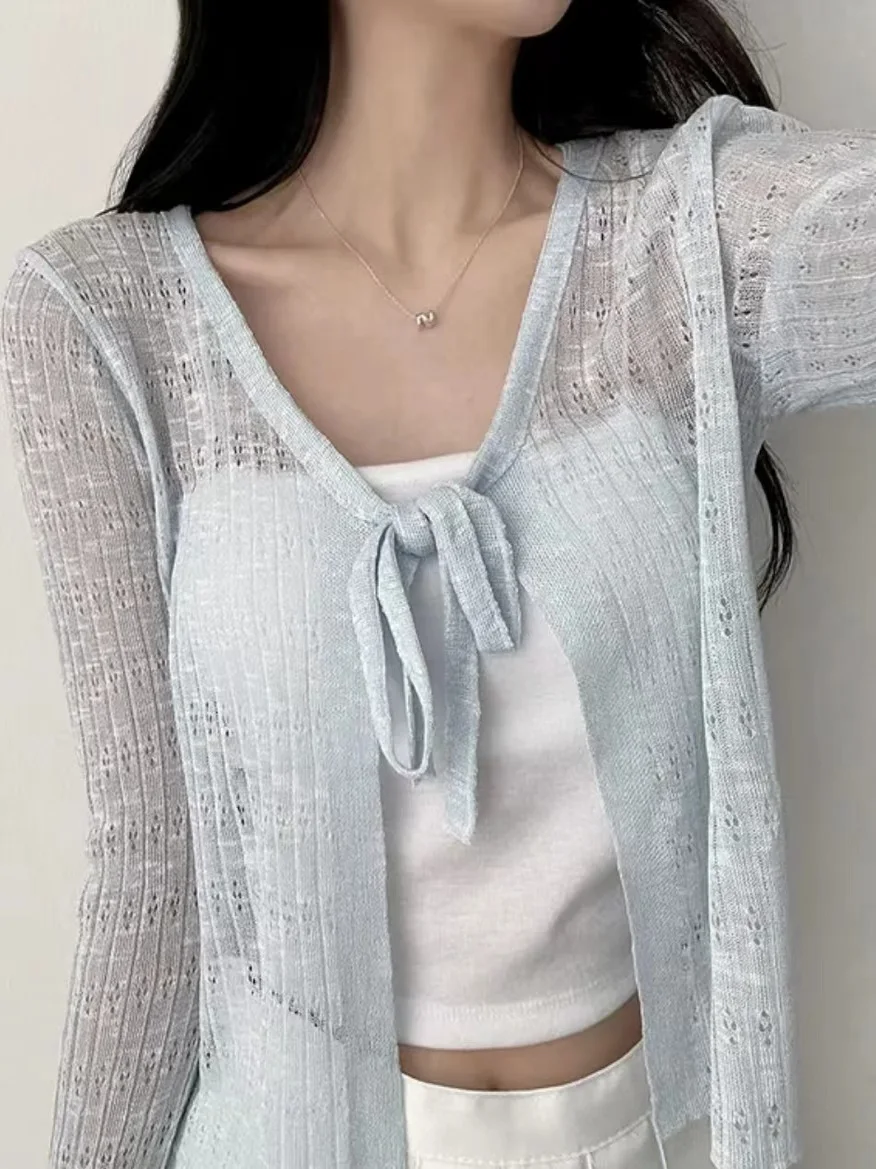 

Summer Anti-Aging Thin Knitted Sweater Women's New Sle 2025 Ele ort Outerwear Sun Protection Coat