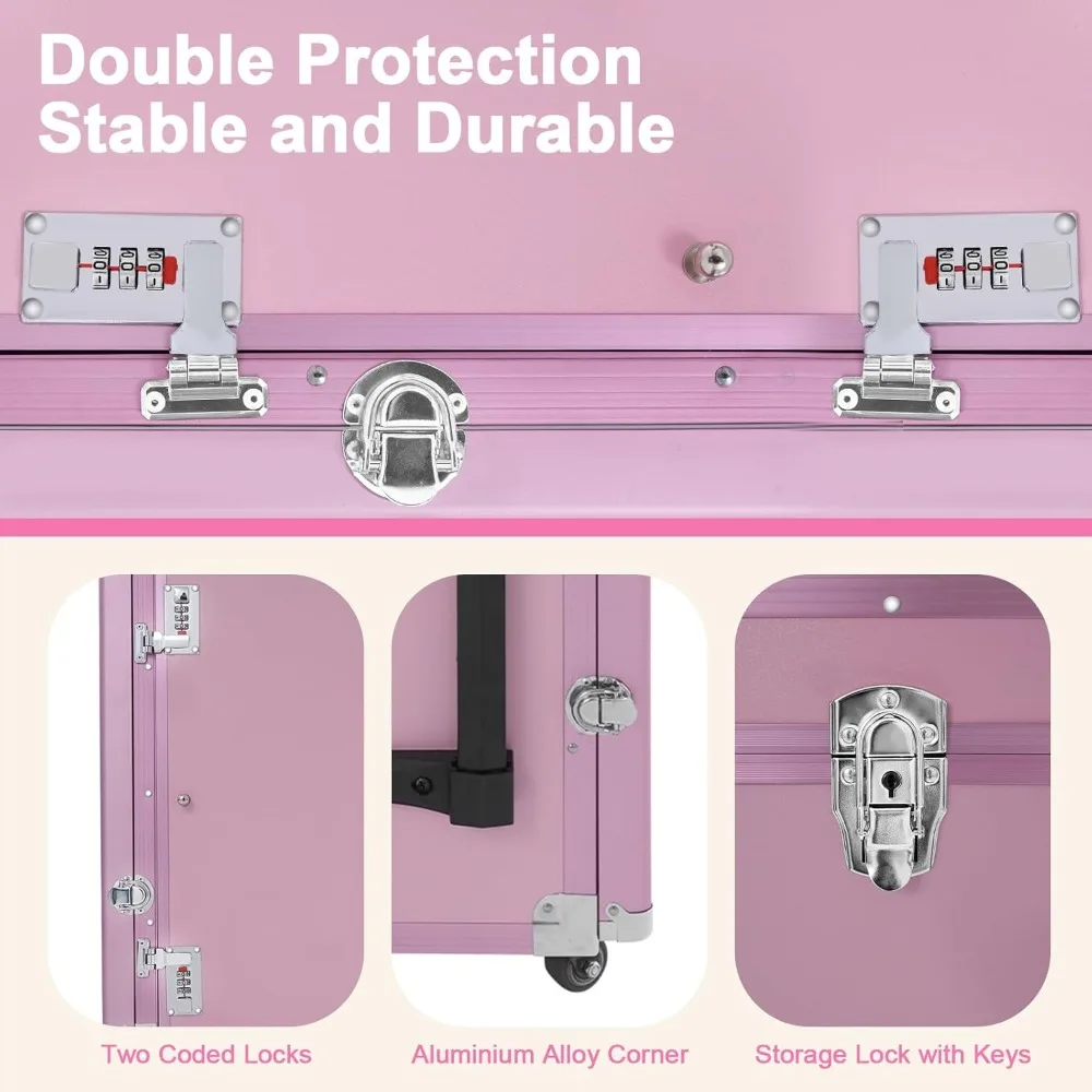 مكتب أظافر محمول قابل للطي مع طاولة مانيكير دوارة وحقيبة مستحضرات تجميل مكونة من حجرتين لمكياج السفر #4