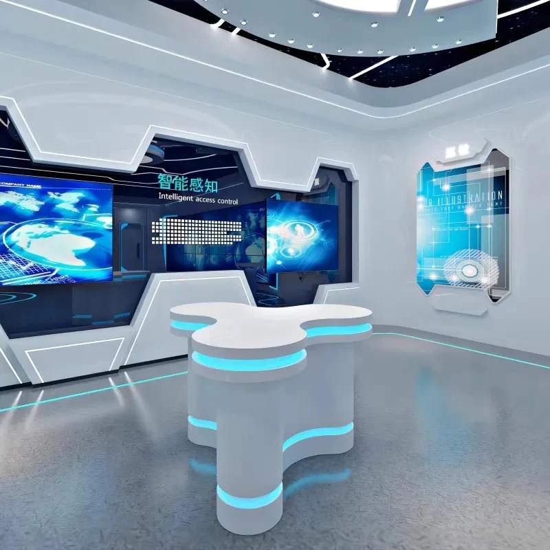custom.Shaped Circular Center Island Booth Customizable Science Technology Sense Cabinet Showcase Exhibition Dis