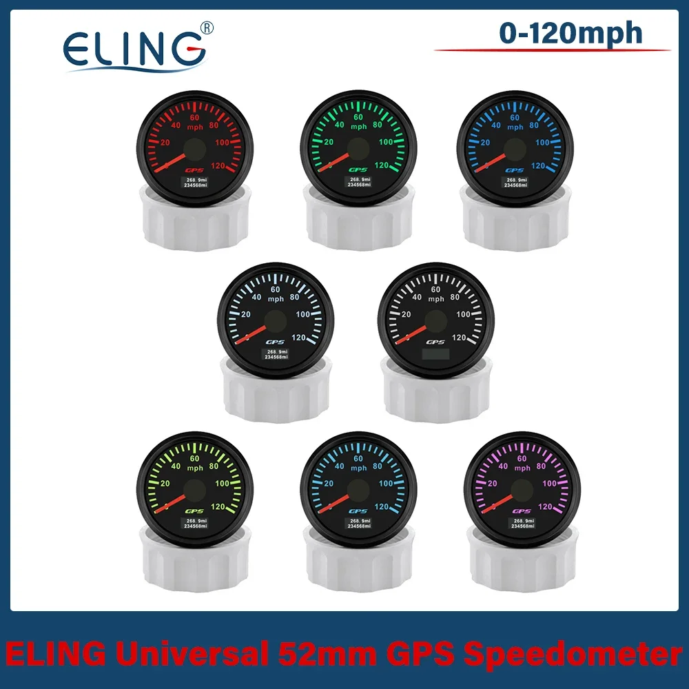 52mm GPS Speedometer 0-30mph 60 80 120 200MPH Odometer Tripmeter with GPS Antenna 7 Colors Backlight For Truck Boat Motorcycle