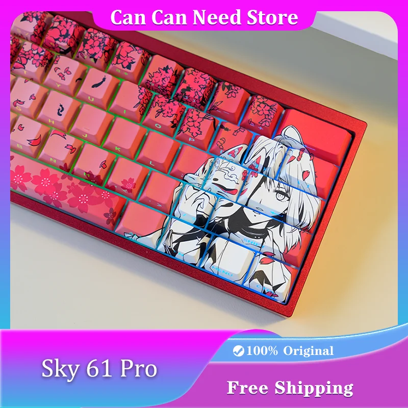 

SKY 61 Pro Механическая клавиатура Индивидуальная беспроводная 61 клавиша Корпус из алюминиевого сплава Сакура Ворон Колпачки для клавиш Горячая замена RGB Игровая клавиатура