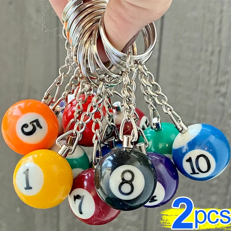 1/2pcs Fashion Creative Billiard Keychain Small Lucky Number 8 Table Ball Key Ring 25mm Resin Ball Jewelry Gift for Men Women