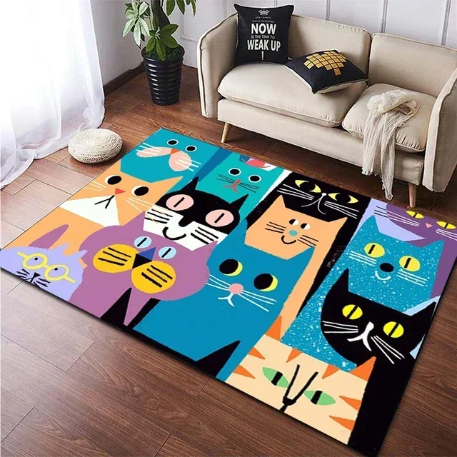 Cute Cartoon Cat Carpet Yoga Living Room Children's Area Rug Games Area Crawling Mat Doormat Lovely Kitten Home Decor Floor Mats