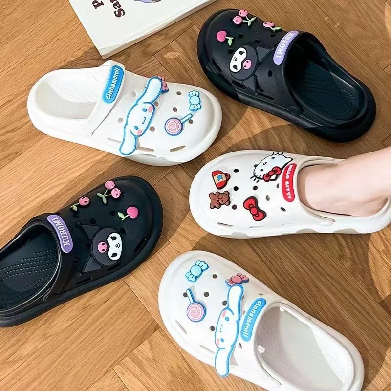 Women Cute Slides Summer Outdoor Sandals Non Slip Cloud Kuromi Hole Shoes Fashion Design Hello Kitty Slippers