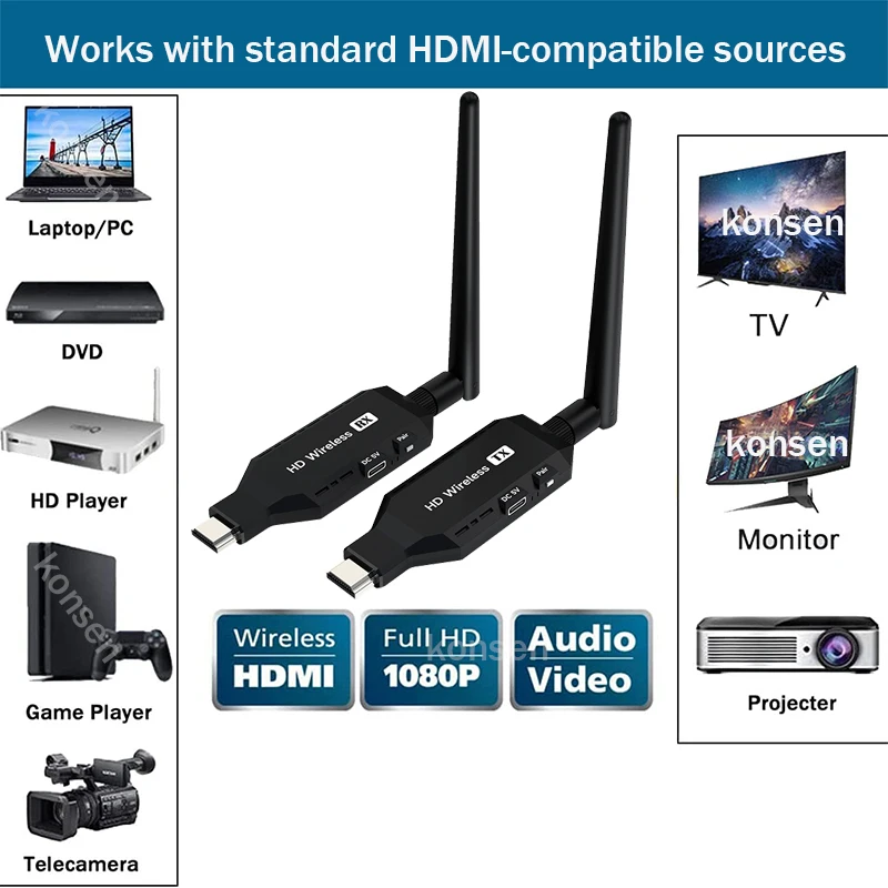 Wireless HDMI-compatible Extender 50M 1080P Video Transmitter Receiver Screen Share Display Adapter for Camera PC TV Projector