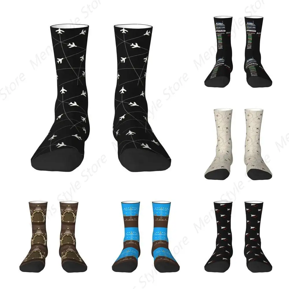 Cute Printing Air Traffic Controllers Socks for Men Women Stretchy Summer Autumn Winter Fighter Pilot Aircraft Crew Socks