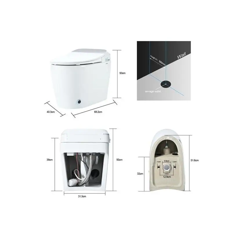 

Smart Heated Seat Toilet, One-Piece Design, Automatic Flush, Tankless, Foot Sensor Flush, White Night Light, Knob Control,