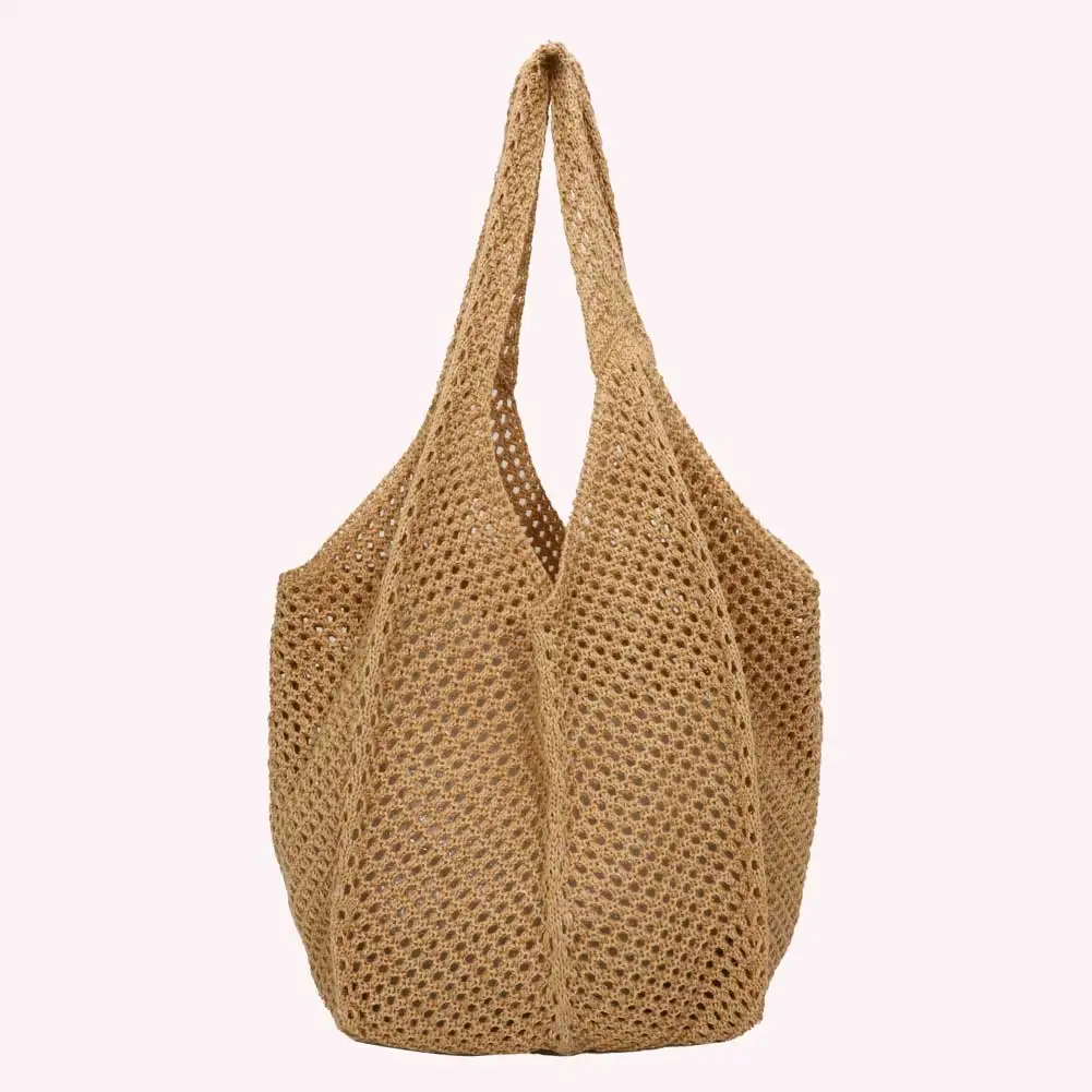 

Women Hollow Out Tote Bag Fashion Knitted Handbags Large Capacity Woven Shoulder Bags Solid Color Bucket Bags for Summer Travel