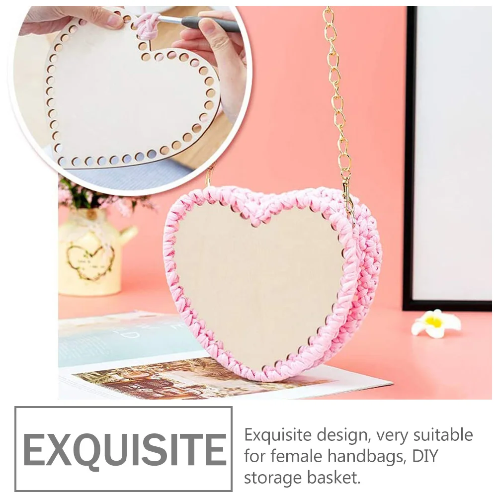 

2pcs Wooden Bottom Bases Pre-Drilled Heart Shape Diy Crochet Basket Base For Weaving Bag Diy Supplies Natural Wood Shaping Bases