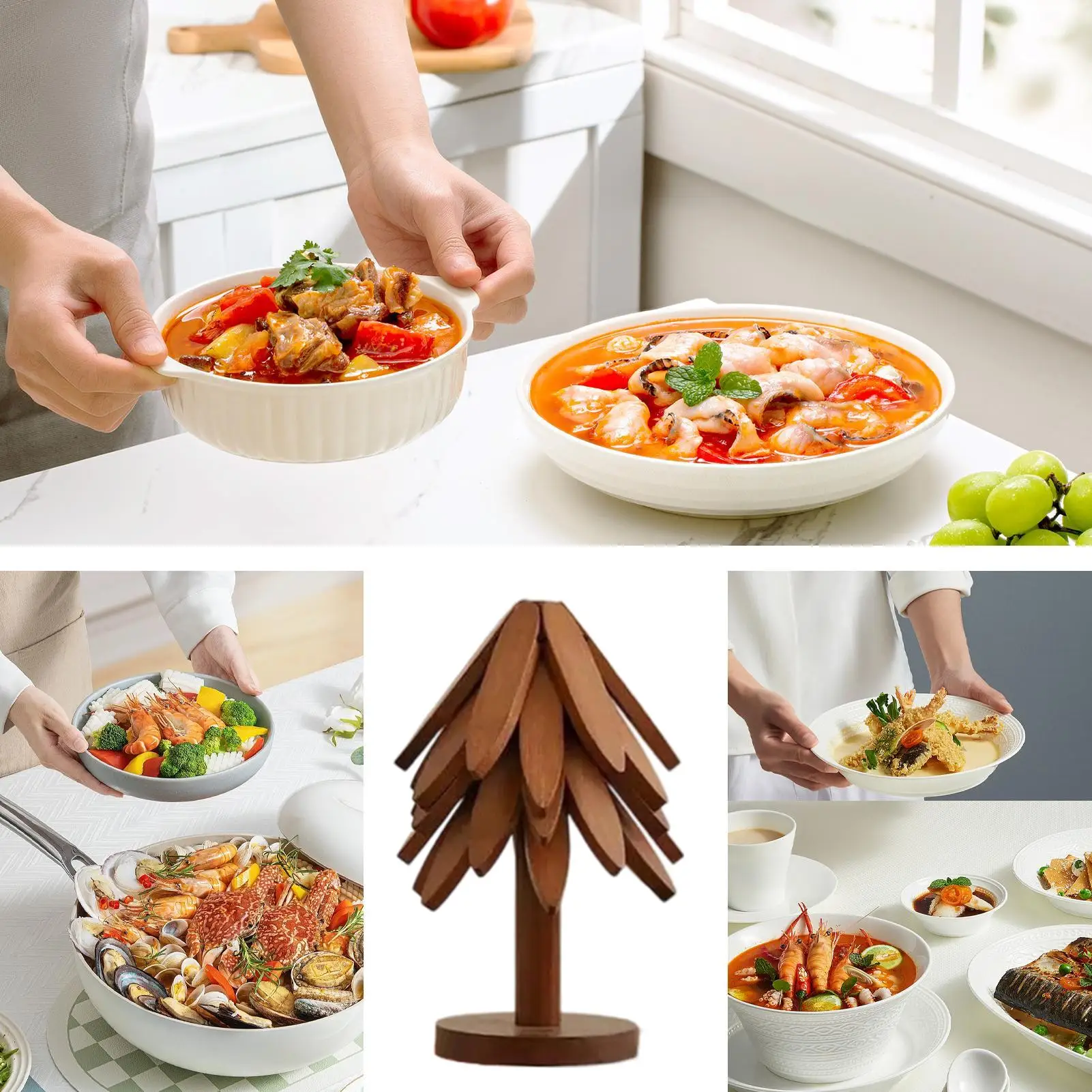 شجرة الركيزة الخشبية الخشب حماية الحرارة تحديد الموقع شجرة عيد الميلاد الرجعية للأطباق الساخنة الأطباق أكواب المشروبات إباريق الشاي أدوات المائدة #5