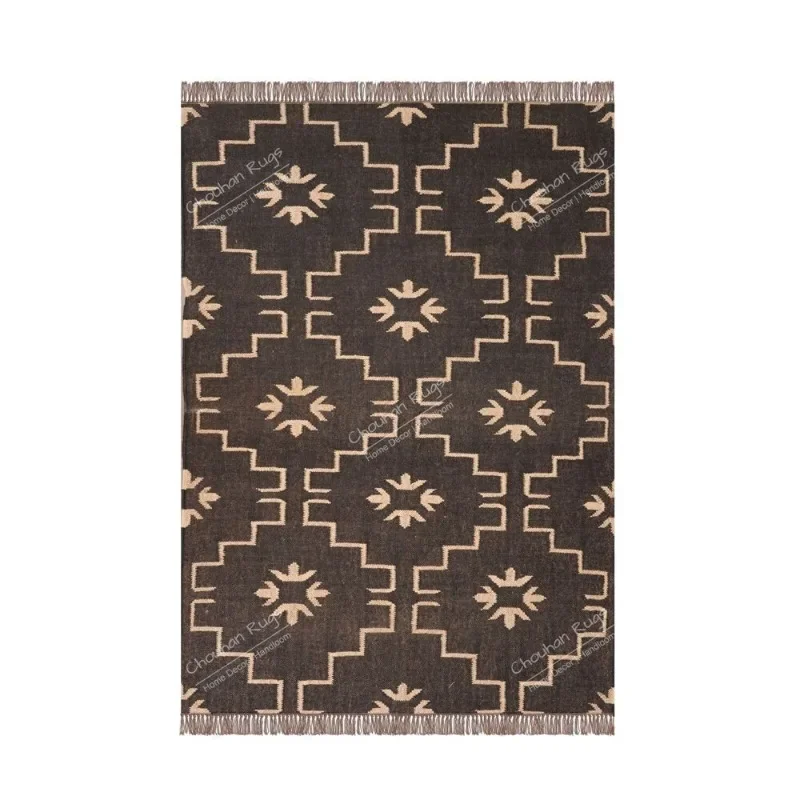 Modern Rug Bedroom Hand-Crafted Flat-Weave Wool Jute Rug Indian Design Large Rug