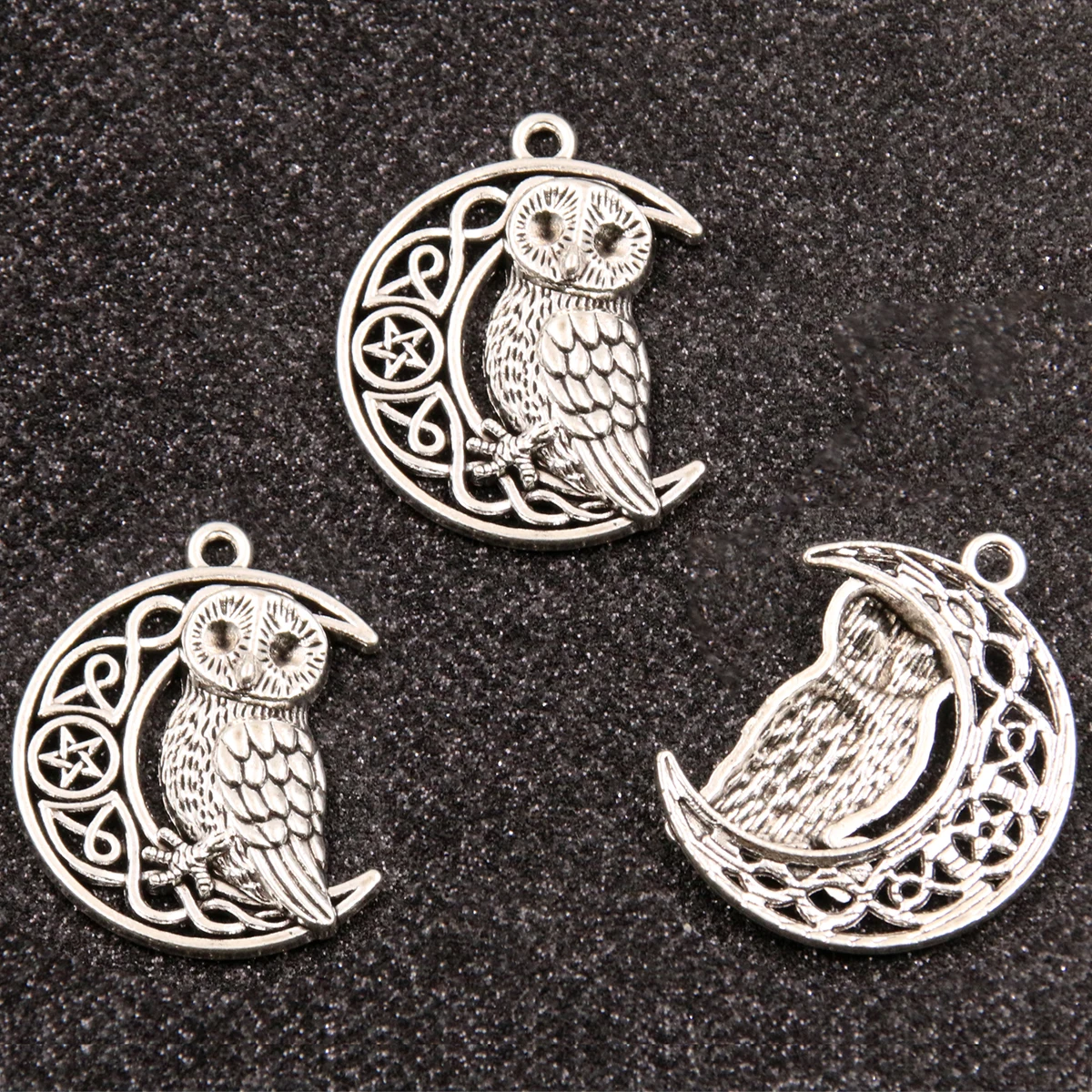 8PCS 26X33mm 2 Styles Metal Alloy Animal Owl Wolf Charms Hollow Moon Pendant For Jewelry Buckle Making DIY Handmade Craft