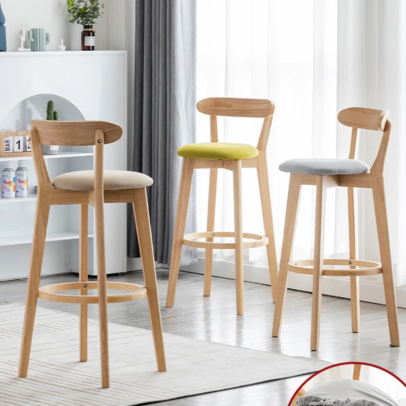 Silla de Bar de madera maciza nórdica para uso doméstico, muebles con respaldo moderno y Simple, Taburete Alto