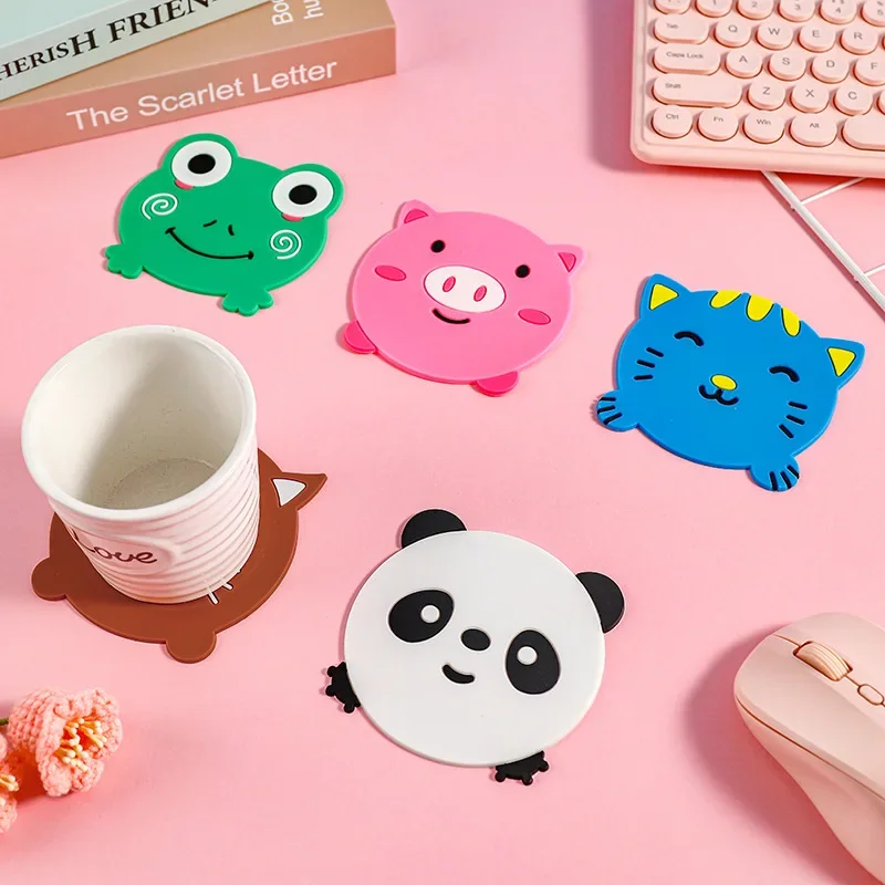 1pcs Silicone Coaster Cartoon Animal Coffee Cup Pad Mats Heat Insulation Placemat Mug Holder Pad Kitchen Accessories Table Mat