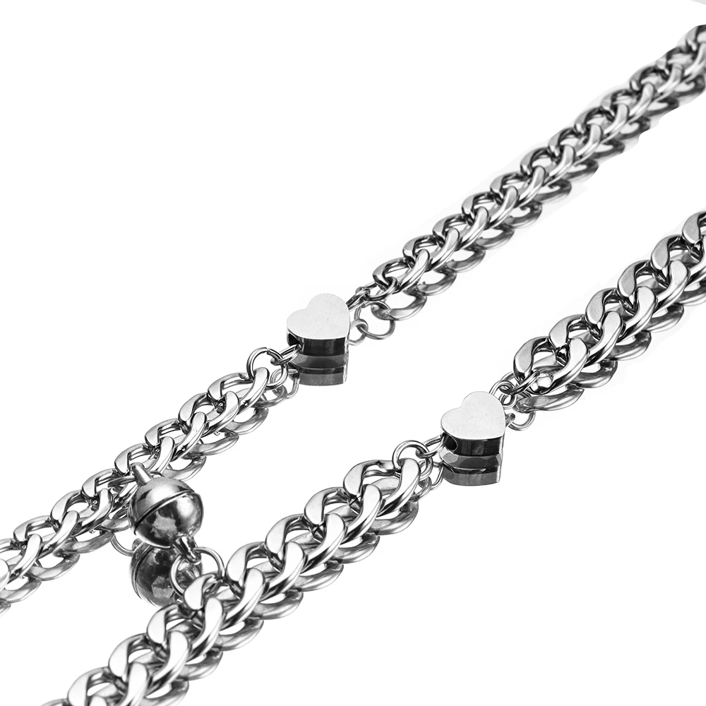2pcs/set Stainless Steel heart-shaped Charm Couple magnet Bracelet high-quality Jewelry Valentine\'s Day Gift for Men women