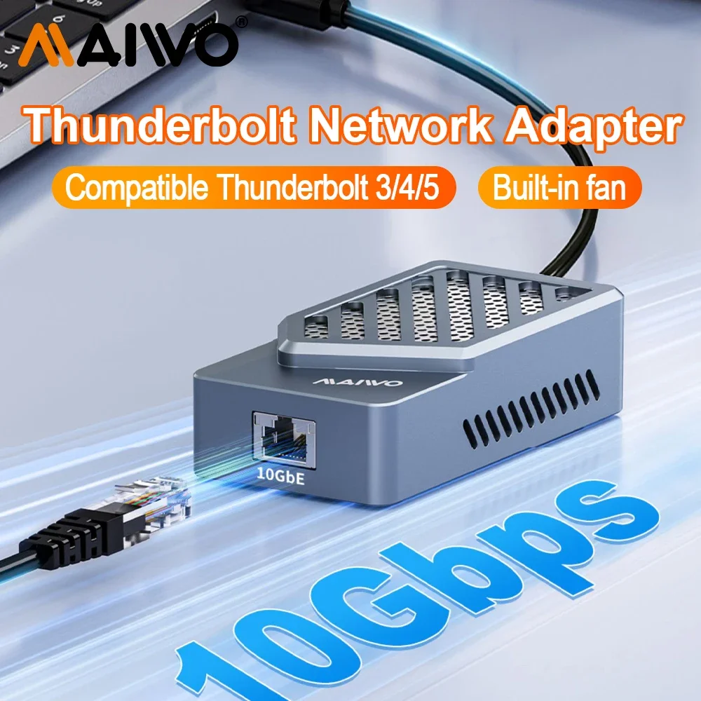 

MAIWO 10 Gigabit Ethernet Port Ethernet Adapter Thunderbolt 3/4/5 USB 4 Support Dissipation Silent for High-Speed Data Transfer