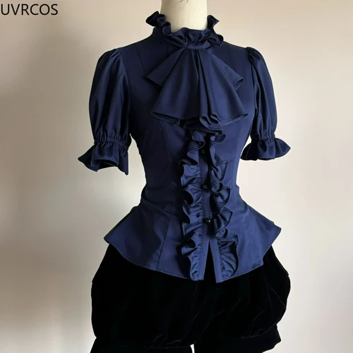 Imagen 2 del producto Camisas con mangas abullonadas de Lolita gótica victoriana japonesa Y2k, blusa ajustada con lazo y volantes estéticos, Tops Vintage elegantes para mujer JK