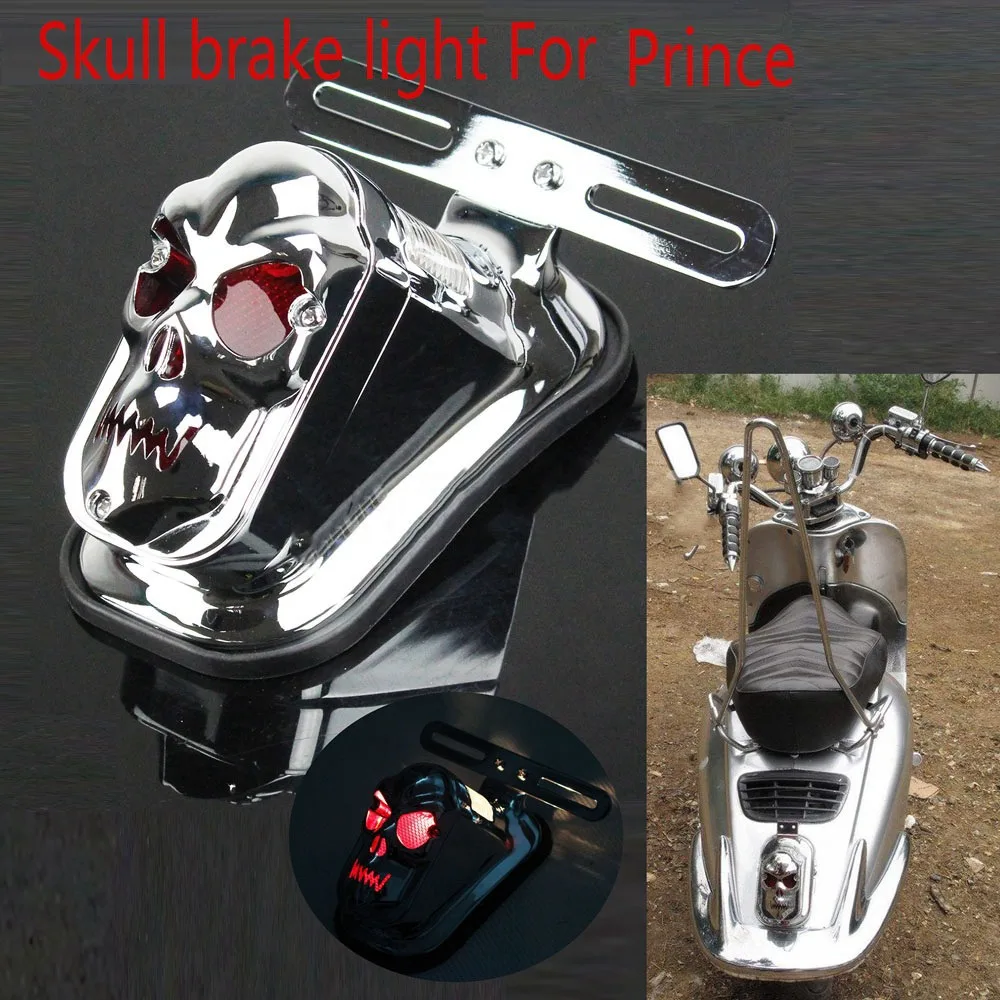 Motorcycle Brake Light Tail Light Skull Light Warning Signal Light for Prince Black