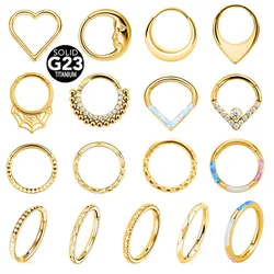ASTM F136 G23 Titanium Heart Moon Flower Teardrop Septum Piercing CZ Opal Clicker Segment Nose Ring Daith Conch Hoop Earring 16G