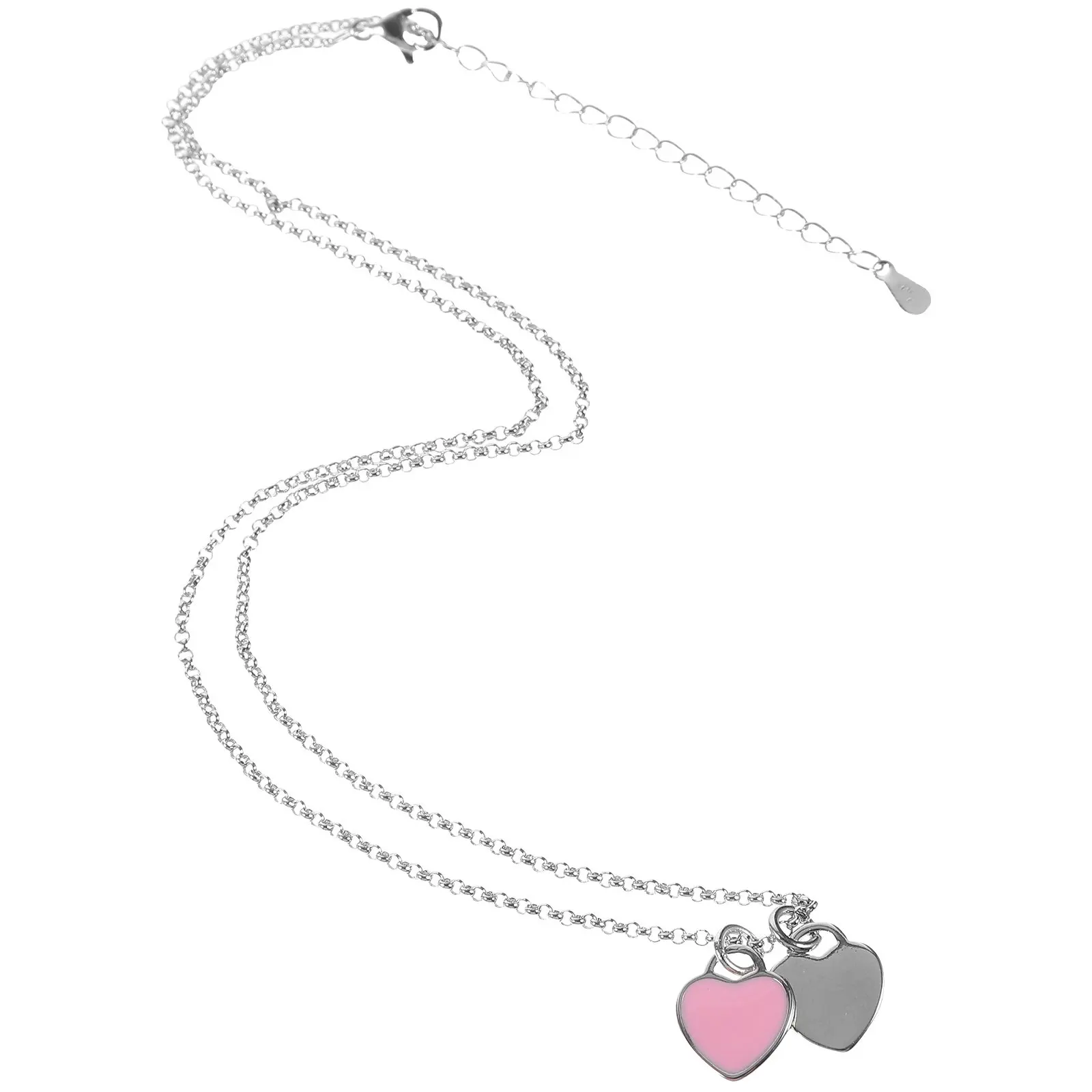 Love Heart Pendant Necklace Electroplated Alloy Stylish Double Heart Design Romantic Jewelry for Valentine Anniversary Daily