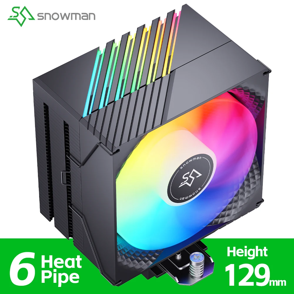 Enfriador de CPU SNOWMAN MX60 Air, 6 tubos de calor, disipador de calor para PC, ventilador de CPU ARGB, compatible con Intel LGA1851, 1700, 1200, 1151, X99, 2011, refrigeración de CPU, AMD AM5, AM4