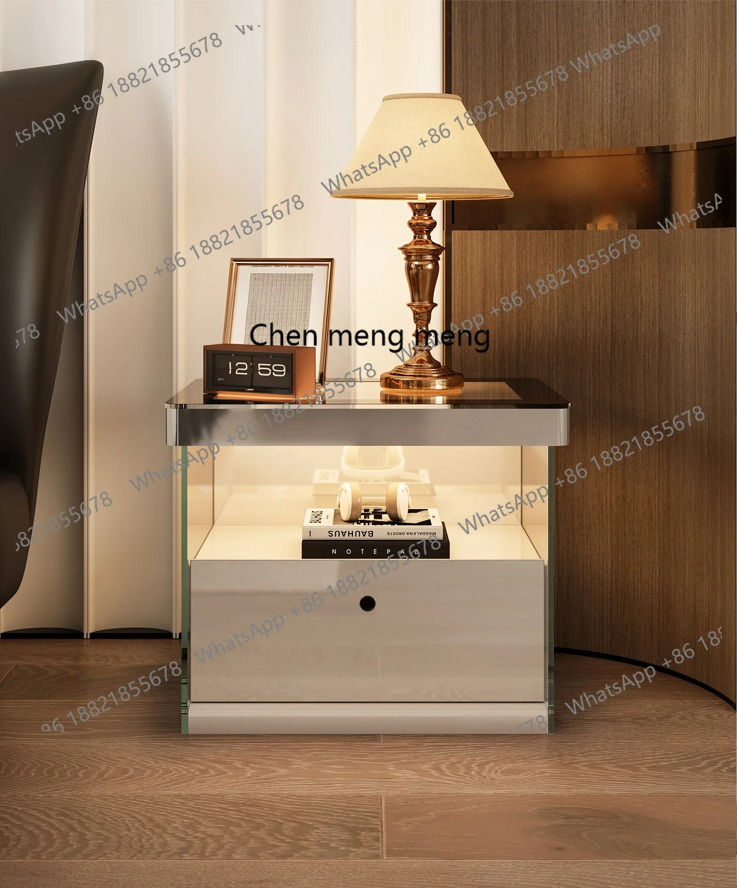 Italian light luxury bedside table safe, multi-functional bedside table with lock, modern luxury
