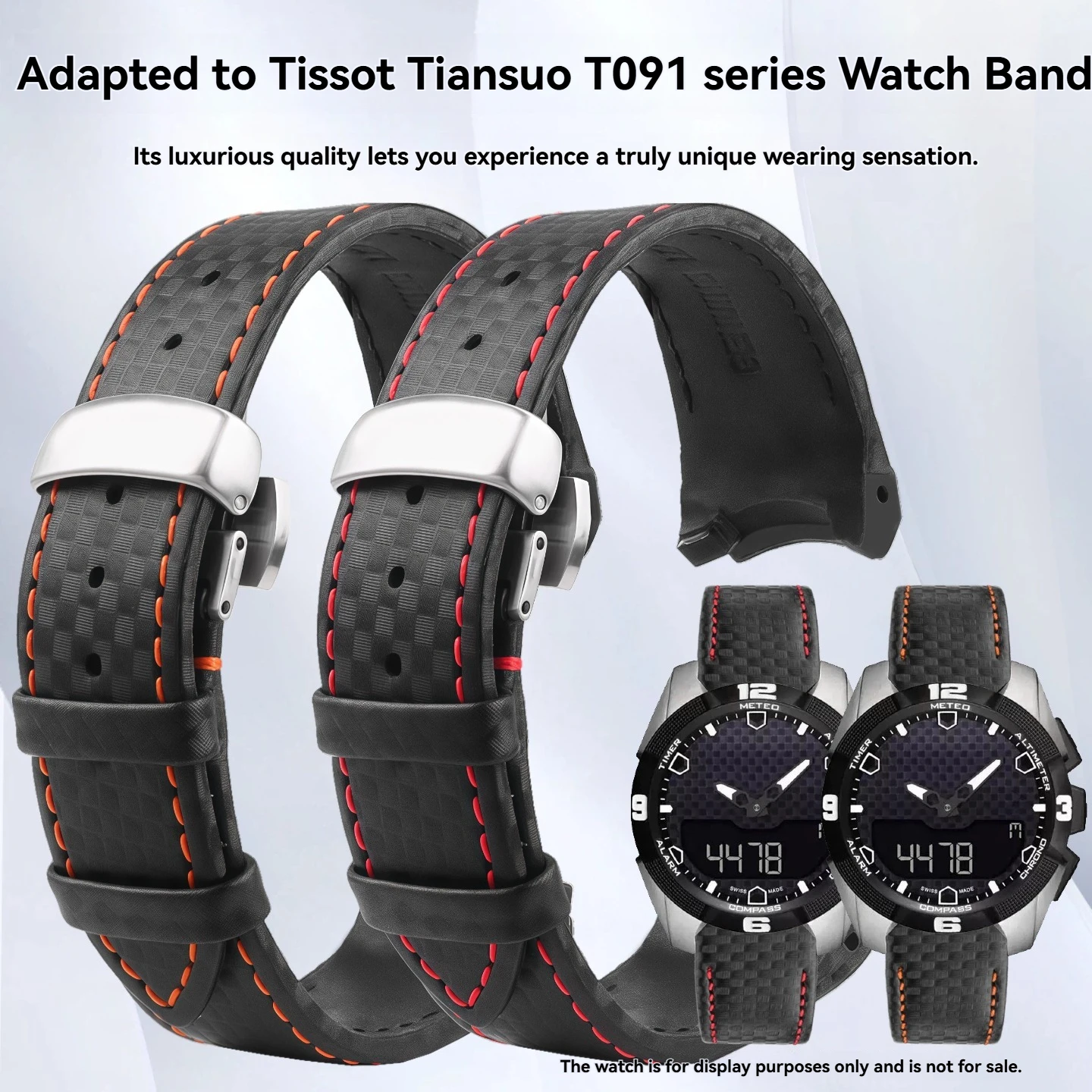 21mm Carbon Fiber Grain Genuine Leather WatchStrap Replacement Wrist Band Compatible for Tissot T-Touch T013420A Men SmartWatch
