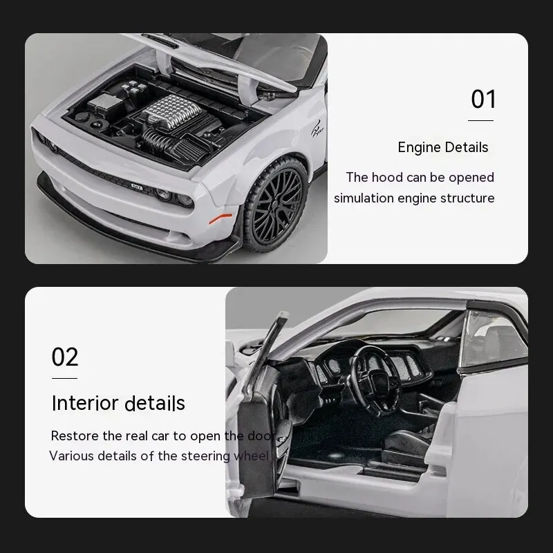 Dodge Challenger Hellcat Toy Car for 1: 32 Scale Die Cast Metel Cars Toy Pull Back Hellcat Model Cars with Sound and Light Hellc