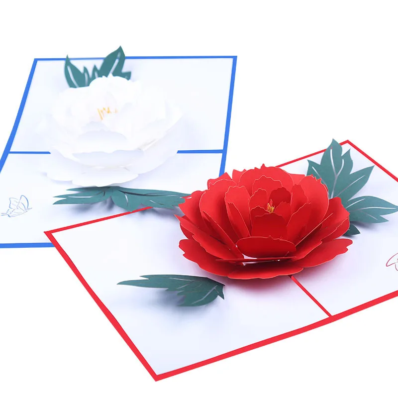 

10pcs Peony Flower Handmade Kirigami Origami 3D Pop UP Greeting Cards Invitation Postcard For Birthday Wedding Party Gift