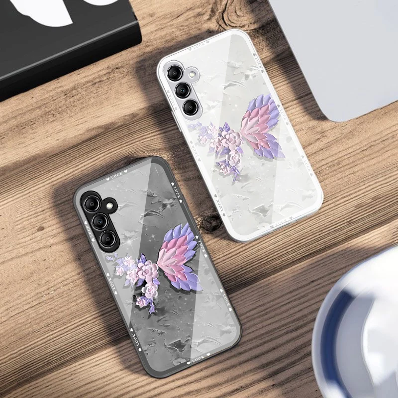 Bloemvormige vlinder Voor Samsung Galaxy A14 4G 20 30 52 20S 21S 22 A32 33 34 42 50 51 53 54 70 71 72 73 5G Glas Telefoon Case