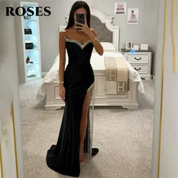 ROSES Black Mermaid Special Occasion Dress Sequins Formal Gown Sweetheart Evening Dress with High Side Split vestidos de fiesta