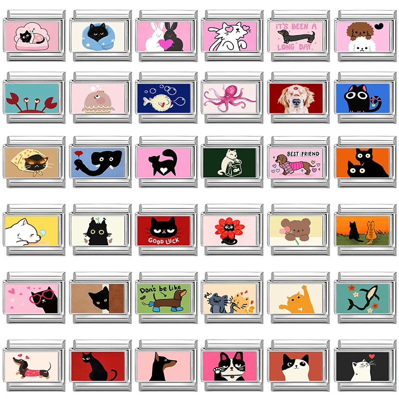 Y2k bonito gato mordida cauda elefante cão animais italiano charme link caber 9mm módulo de aço inoxidável pulseira feminina fazendo jóias