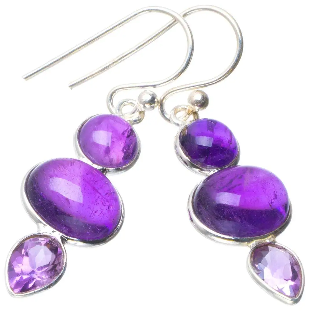 

StarGems® Natural Amethyst Handmade Unique 925 Sterling Silver Earrings 1.5" B2174