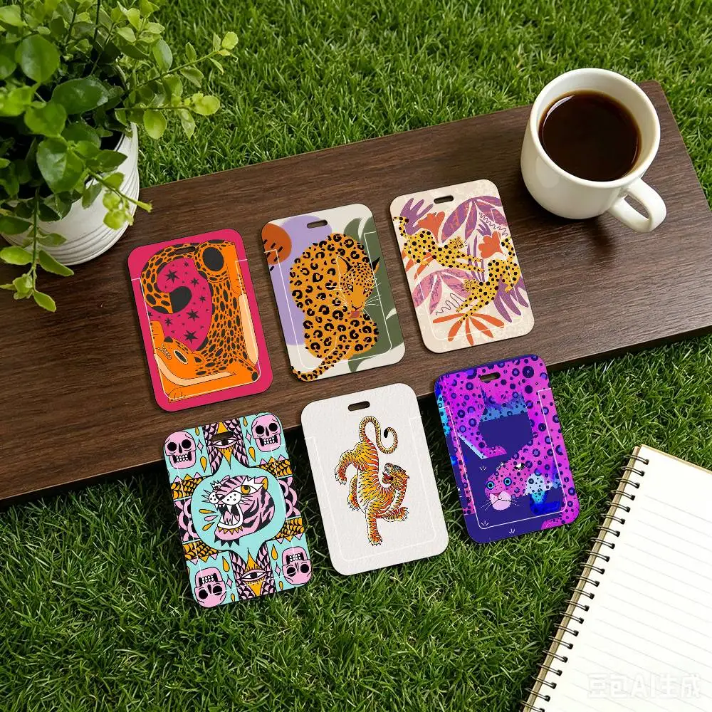 Ancient Egypt Colorful Abstract Tiger Leopard Black Lanyard Card Holders Student Meal Cards And Campus Ids School