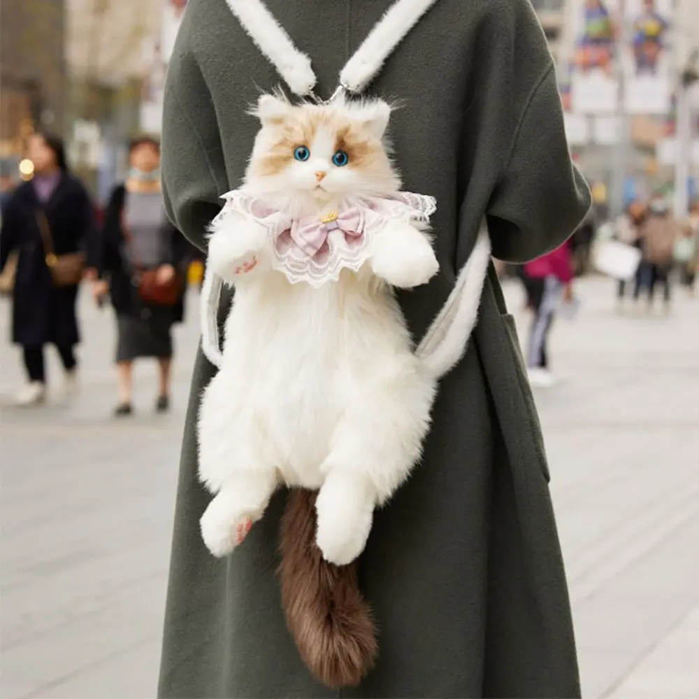 Super realista gato de pelúcia mochila armazenamento de viagem animais de pelúcia sacos de escola bonito dos desenhos animados saco de compras animais saco de pelúcia